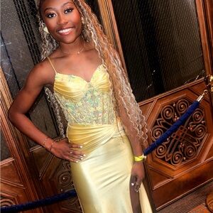 Glamorous Yellow Satin Prom Dress